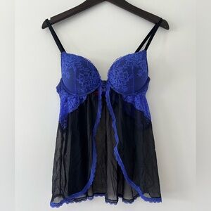 La SENZA Royal Blue and Black Lace Chemise